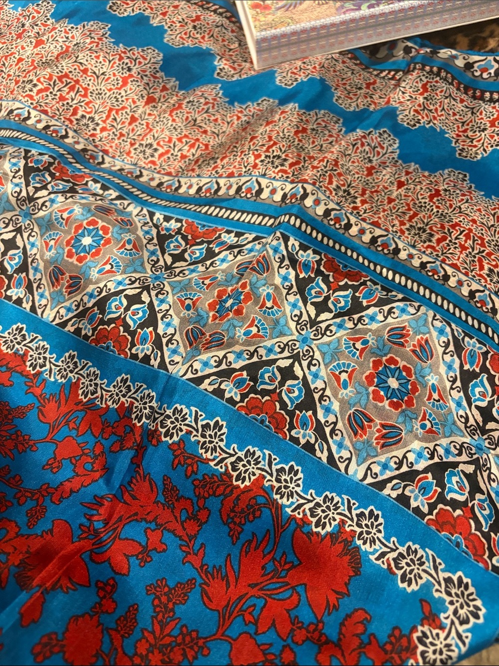Johnny Was Blue and Red Floral 100%silk scarf - Picture 5 of 5